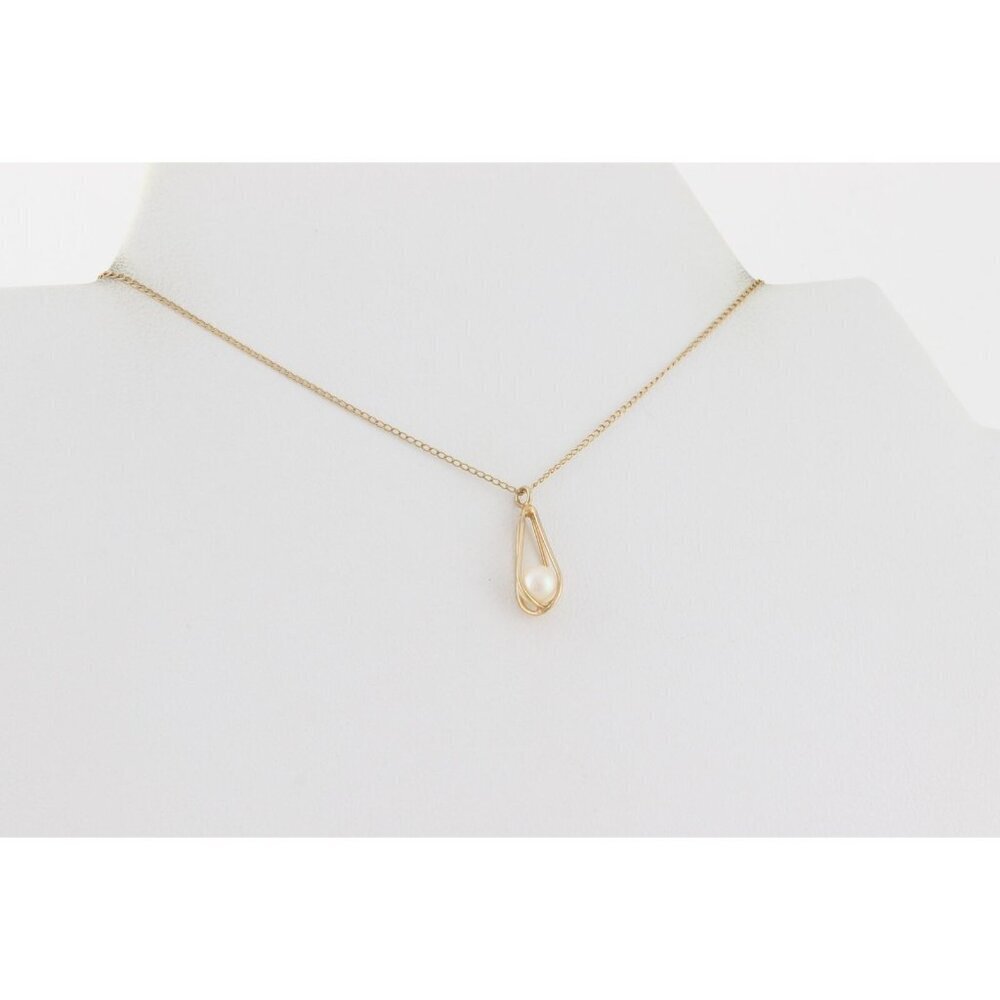 14k Yellow Gold Freshwater Pearl Necklace 15" Chain Petite Woman Teen Child - Picture 3 of 8